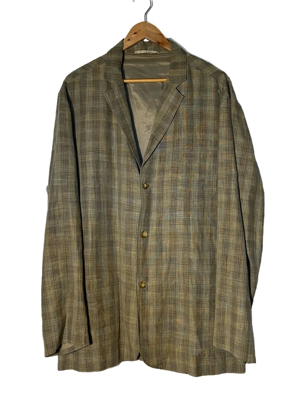 Tommy Bahama Men's Blazer Jacket Sz L Linen Silk Plaid Three Button Olive Brown